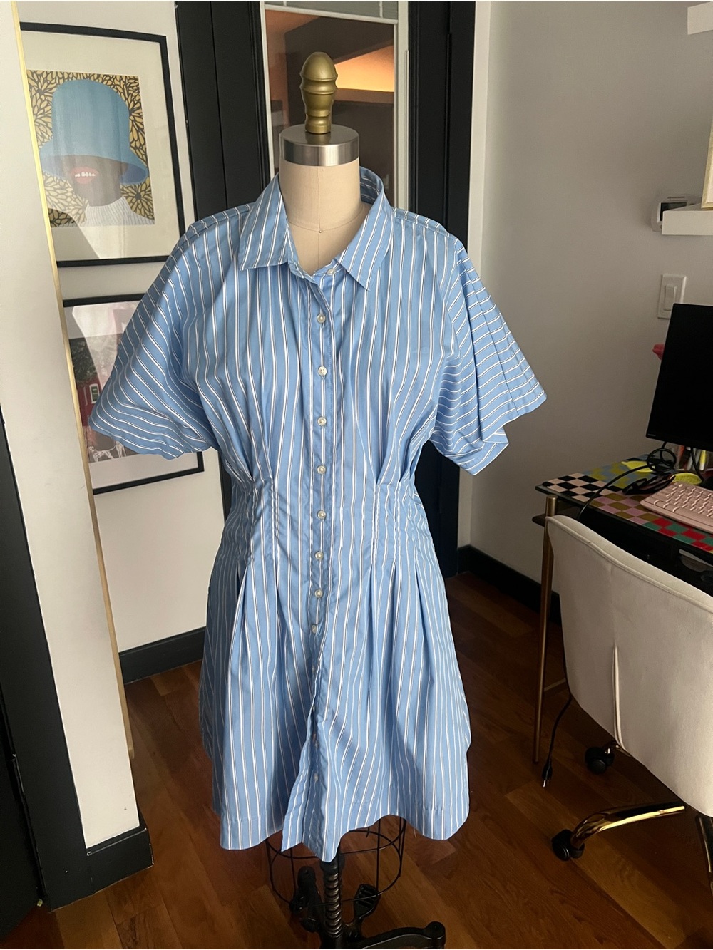 Blue Striped Button-Front Shirt Dress